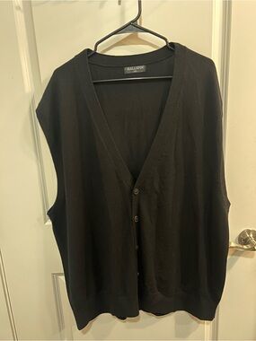 Kallspin 3XL Men’s Black Wool Blend Sweater Vest Button Front V-Neck Knit